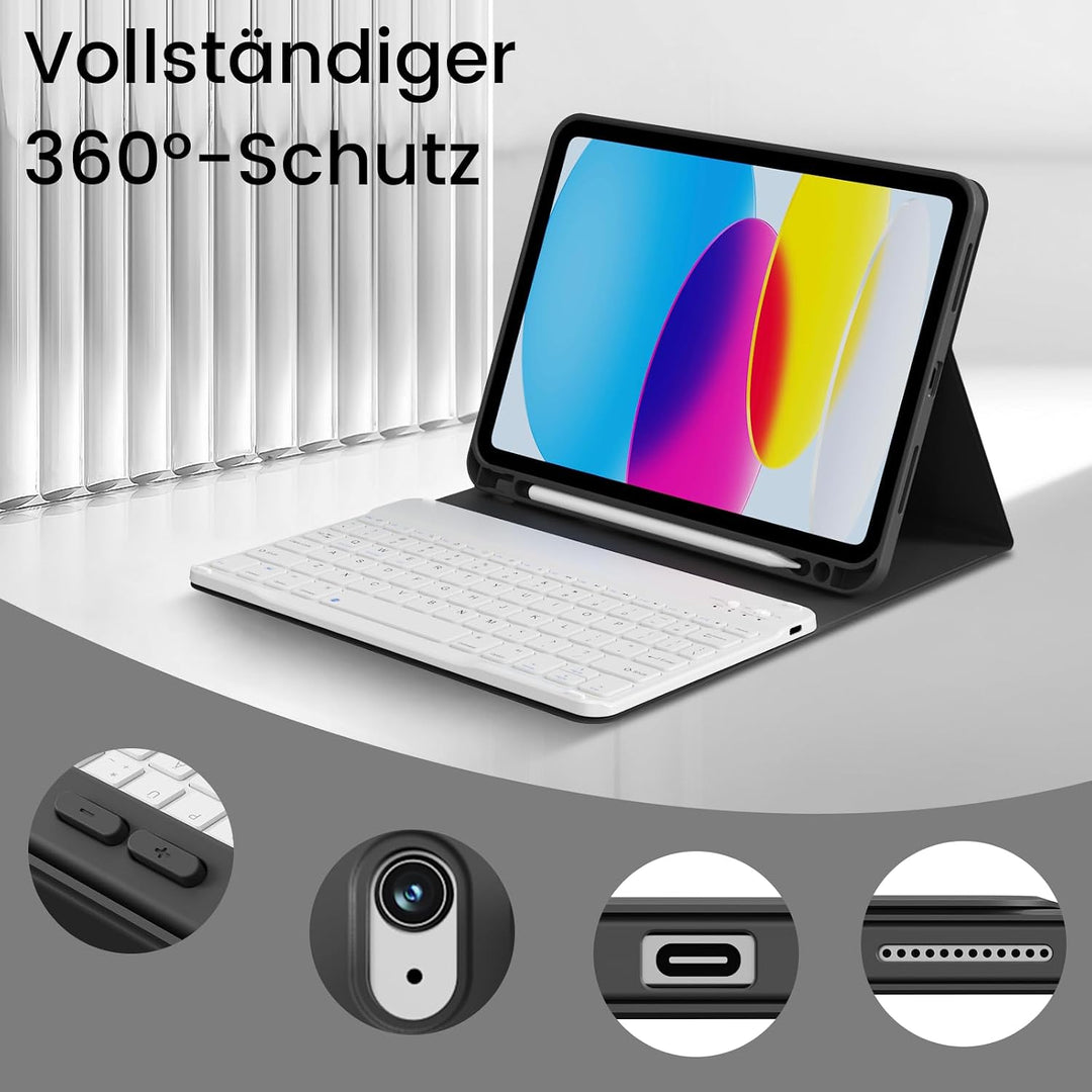 Hülle mit Tastatur für iPad 11 Generation (A16) 11 Zoll 2025/10 Generation 10.9 Zoll 2022, Mit Magne