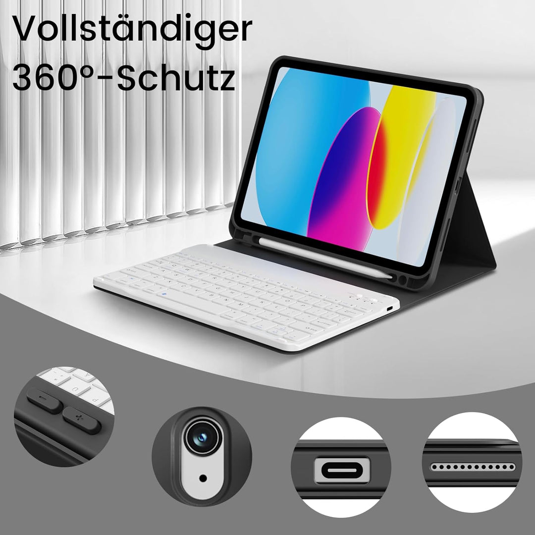 Hülle mit Tastatur für iPad 11 Generation (A16) 11 Zoll 2025/10 Generation 10.9 Zoll 2022, Mit Magne