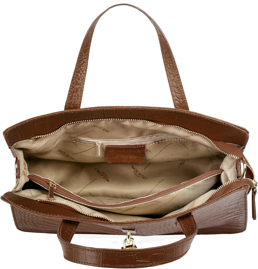 Cluty Handtasche Echt Leder Damen | Made in Italy, Smartphonefach, Kroko-Design, elegante Umhängetas