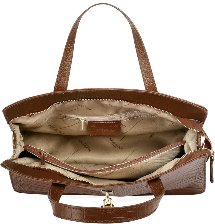Cluty Handtasche Echt Leder Damen | Made in Italy, Smartphonefach, Kroko-Design, elegante Umhängetas