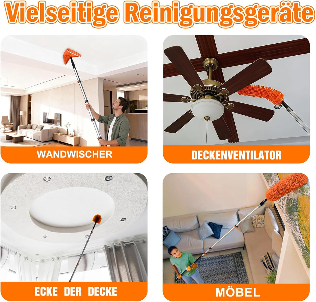 3,6m Staubwedel Teleskop, 6 Stück Spinnwebenbesen mit Teleskopstiel, Profi Fensterputzer Set und Fli