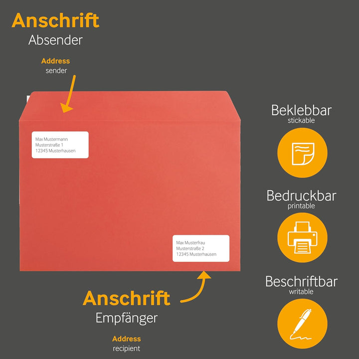 50 Stück, Farbige Briefumschläge, Din C4, Haftklebung Mit Abziehstreifen, Gerade Klappe, 130 G/Qm Co