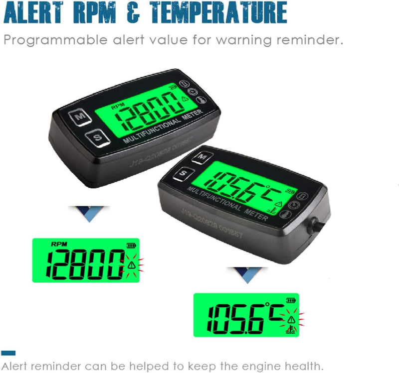 Runleader Digitales Öl-Wasser-Temperaturmessgerät, Echtzeit-Drehzahlanzeige, Alarmtemperatur und Dre