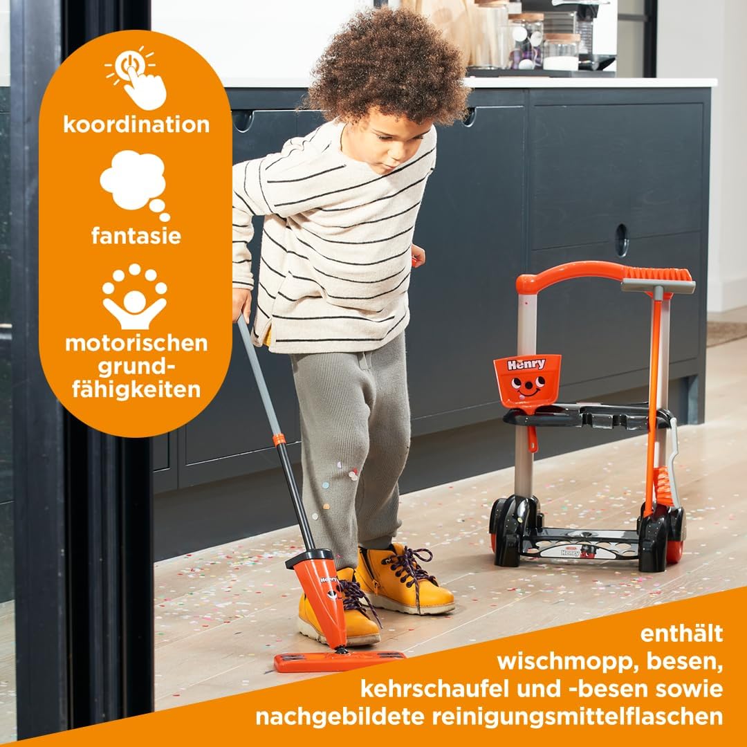Casdon 630 Henry-inspirierter Spielzeug-Reinigungswagen für Kinder ab 3 Jahren Rollt Raum, Rot, 44 x