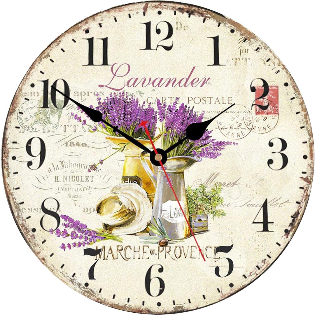 TAHEAT 30 cm Lila Lavendel Blume Wanduhr, Holz Rustikale Vintage Uhren, Leise Ohne Tickgeräusche Lan