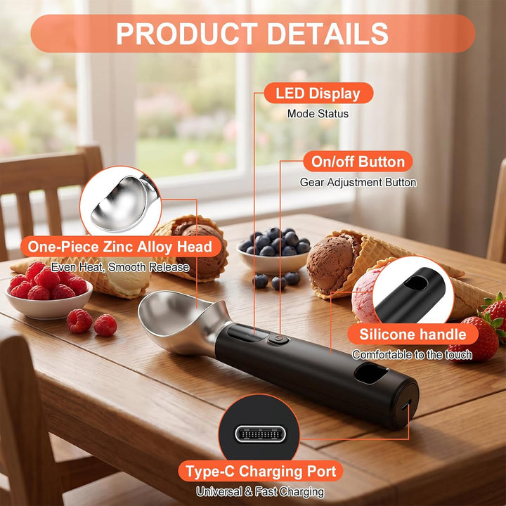 Beheizter Eisportionierer,Wärmender Eisportionierer mit 3-Stufig Einstellbaren–120/140/160°F, LED-Di