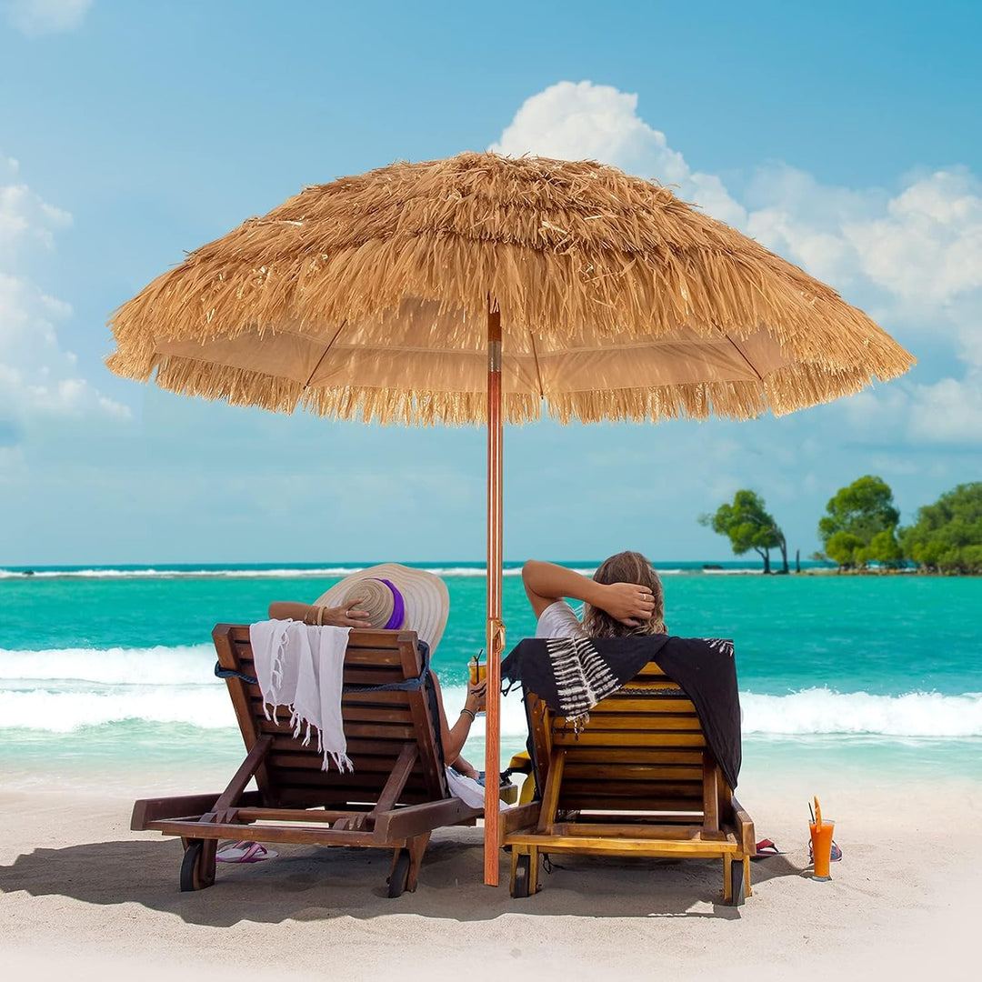 GOPLUS Sonnenschirm Hawaii, Ø 175 cm Sonnenschirm Stroh um 30° knickbar, Strandschirm mit PP-Stroh &amp;