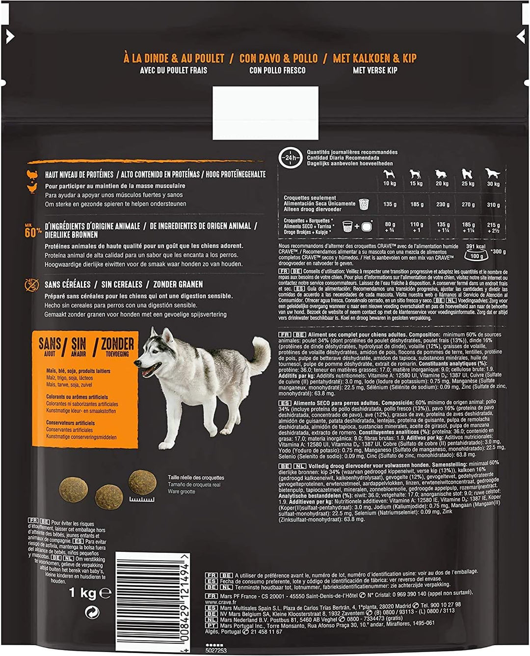 CRAVE Trockenfutter für ausgewachsene Hunde mit Truthahn & Huhn, 6 Beutel à 1 kg – Trockenfutter ohn