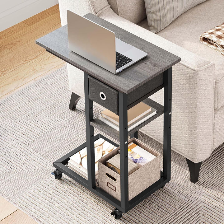 YITAHOME 2PCS Beistelltisch, C-Form Sofatisch mit Rollen und Schublade，Wohnzimmertisch für Kaffee un