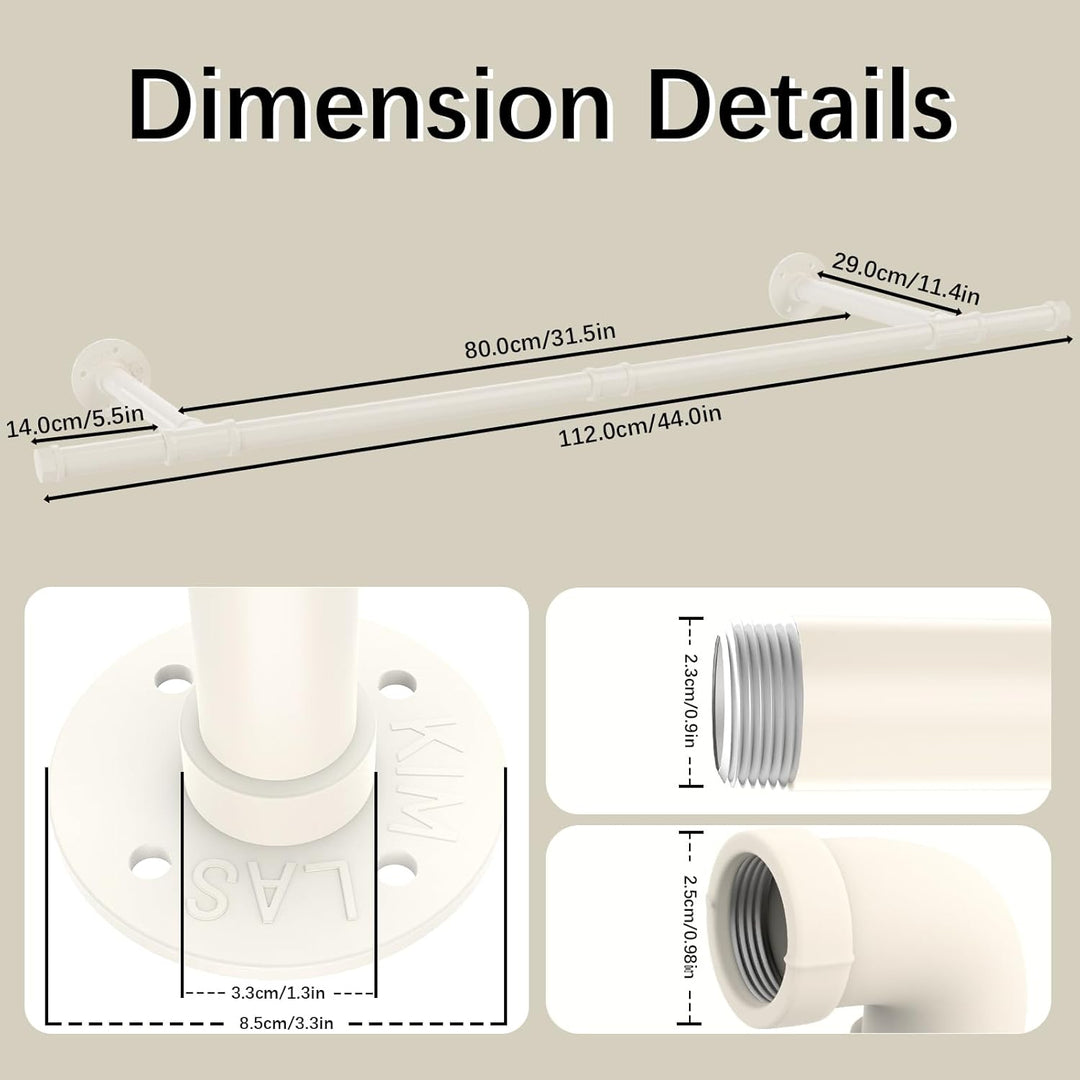 Yawinhe Kleiderstange zur Wandmontage, Abnehmbare Kleiderständer im Industrie-Design,112 cm Rohr-Kle