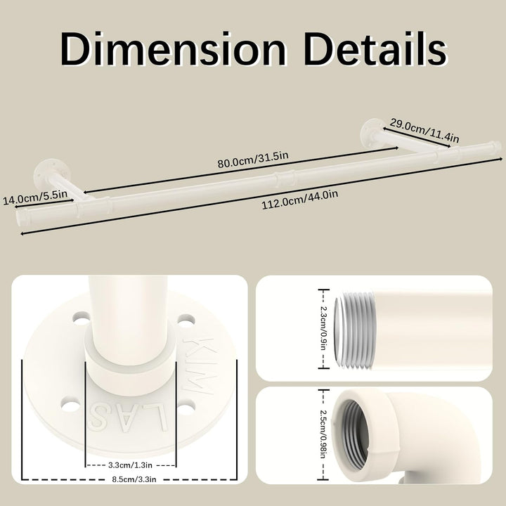 Yawinhe Kleiderstange zur Wandmontage, Abnehmbare Kleiderständer im Industrie-Design,112 cm Rohr-Kle