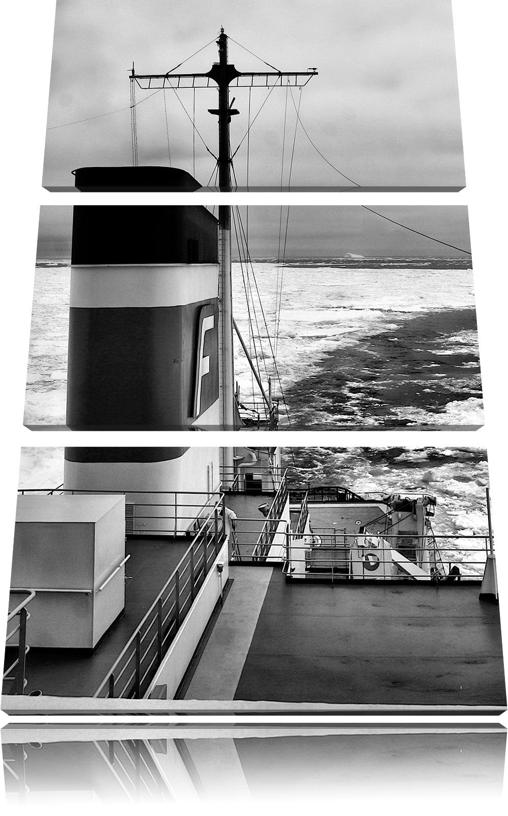 Pixxprint riesiges Schiff in Eisdecke 3Teiler 120x80 cm Leinwandbild Wandbild Kunstdruck