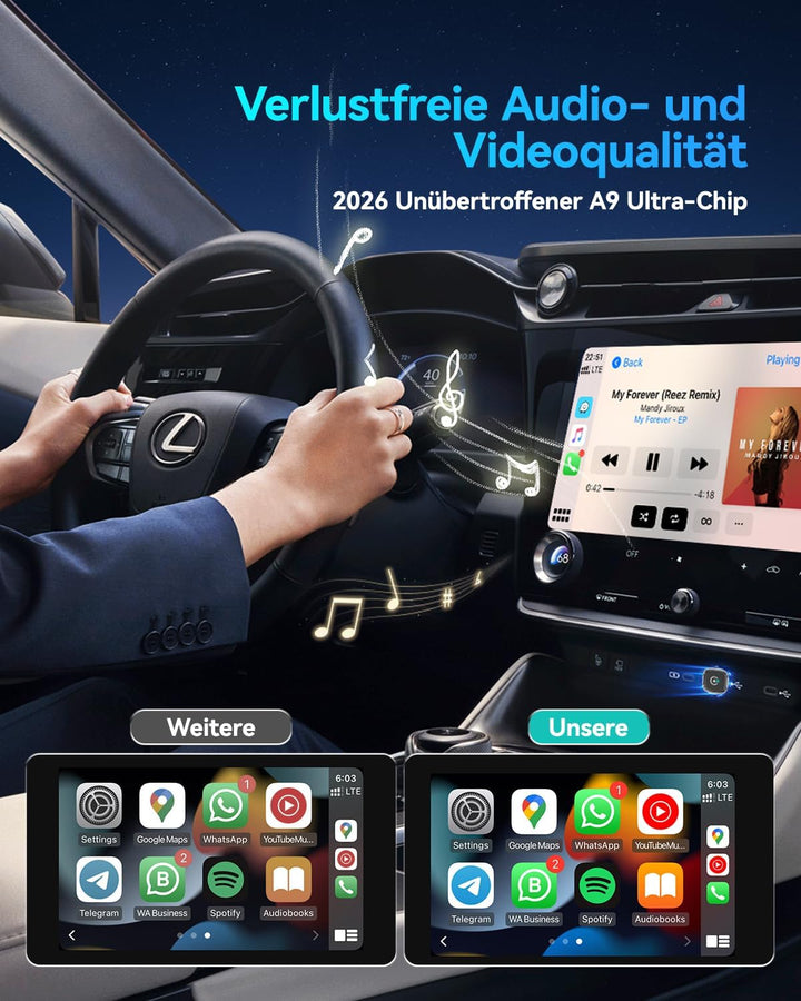 Ultra Mini Wireless CarPlay &amp; Android Auto Adapter 2026, WLAN 6 Bluetooth 5.4, Kabellos CarPlay Adap