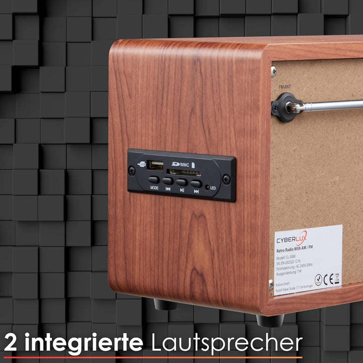 Nostalgie Kompaktanlage | Radio Holz mit Bluetooth | USB | SD Karten Slot | FM/AM | Musikanlage Retr
