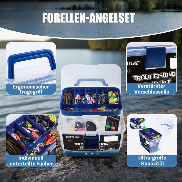Goture Forellen-Angel-Set – All-in-One tragbare Köderbox Angelköder-Set mit herausnehmbaren Fächern,