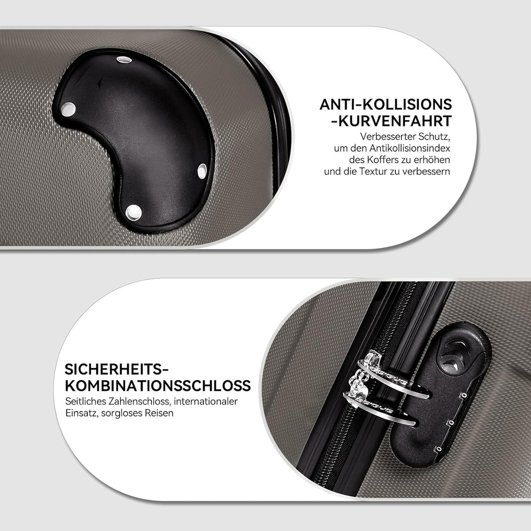 BEIBYE Hartschalen-Koffer Trolley Rollkoffer Reisekoffer Handgepäck 4 Rollen (M-L-XL-Set) (Coffee, S