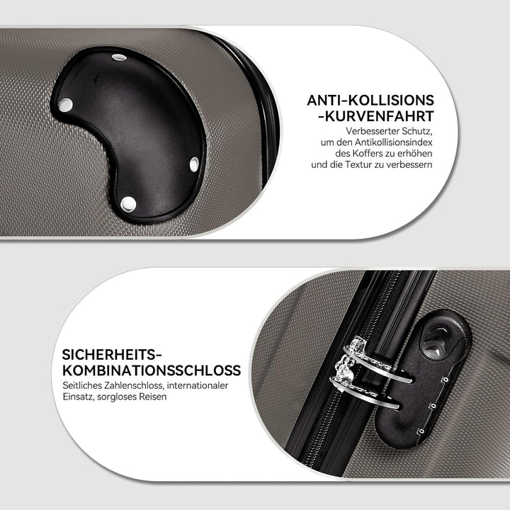 BEIBYE Hartschalen-Koffer Trolley Rollkoffer Reisekoffer Handgepäck 4 Rollen (M-L-XL-Set) (Coffee, S