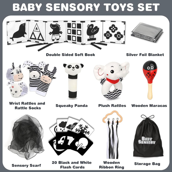 Joyreal Schwarz Weiss Spielzeug Baby 0 3 6 Monate, 13PCS Sensory Kontrast Spielzeug, Kontrastkarten,