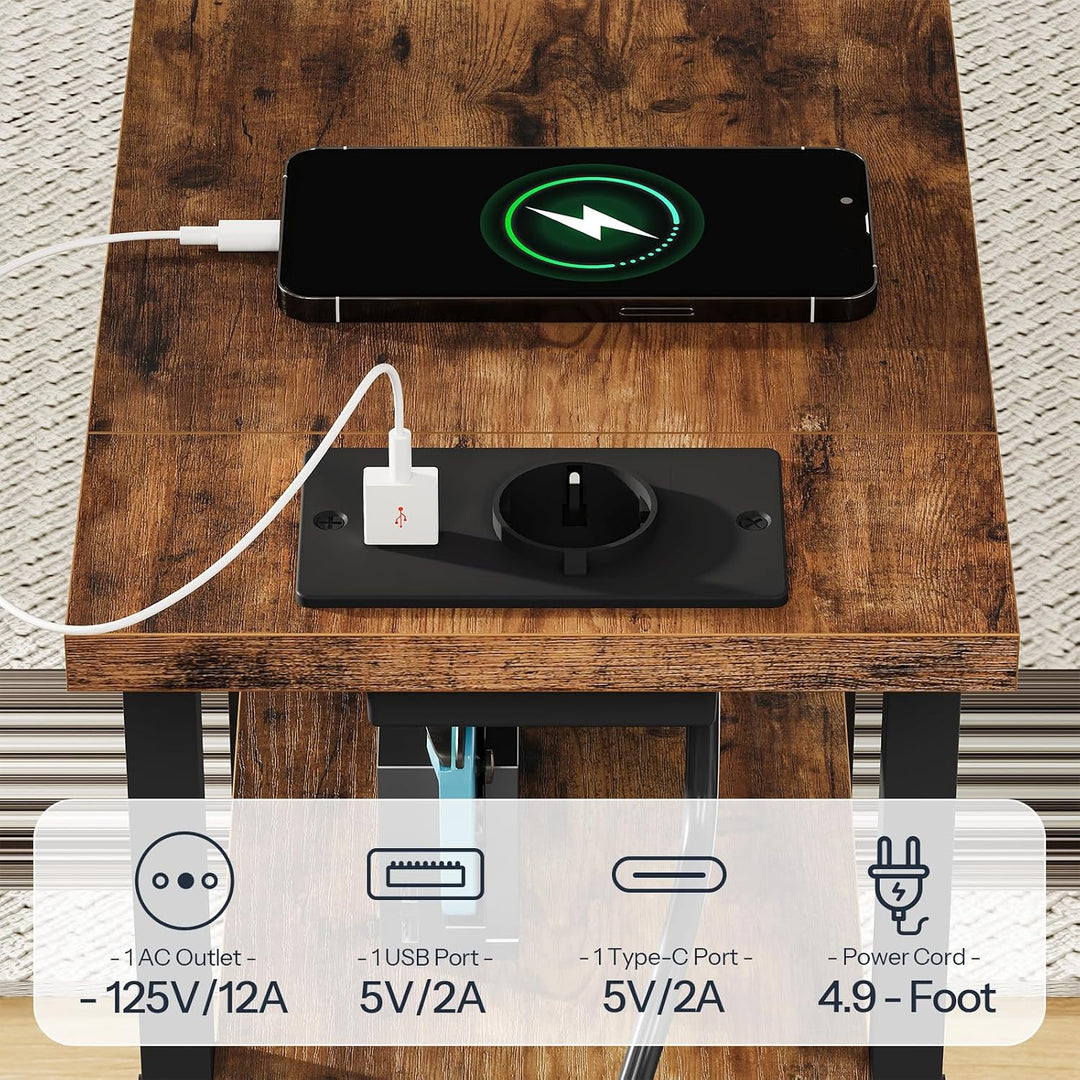 HOOBRO Nachttisch mit Ladestation, 1 Standardsteckdose, 2 USB-Anschlüsse, schmaler Beistelltisch, 3