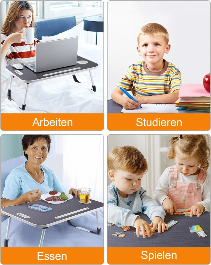 Laptoptisch Betttablett Tablet-Ständer & Becherhalter – Laptop Tisch für Bett, Sofa & Boden (60 x 40