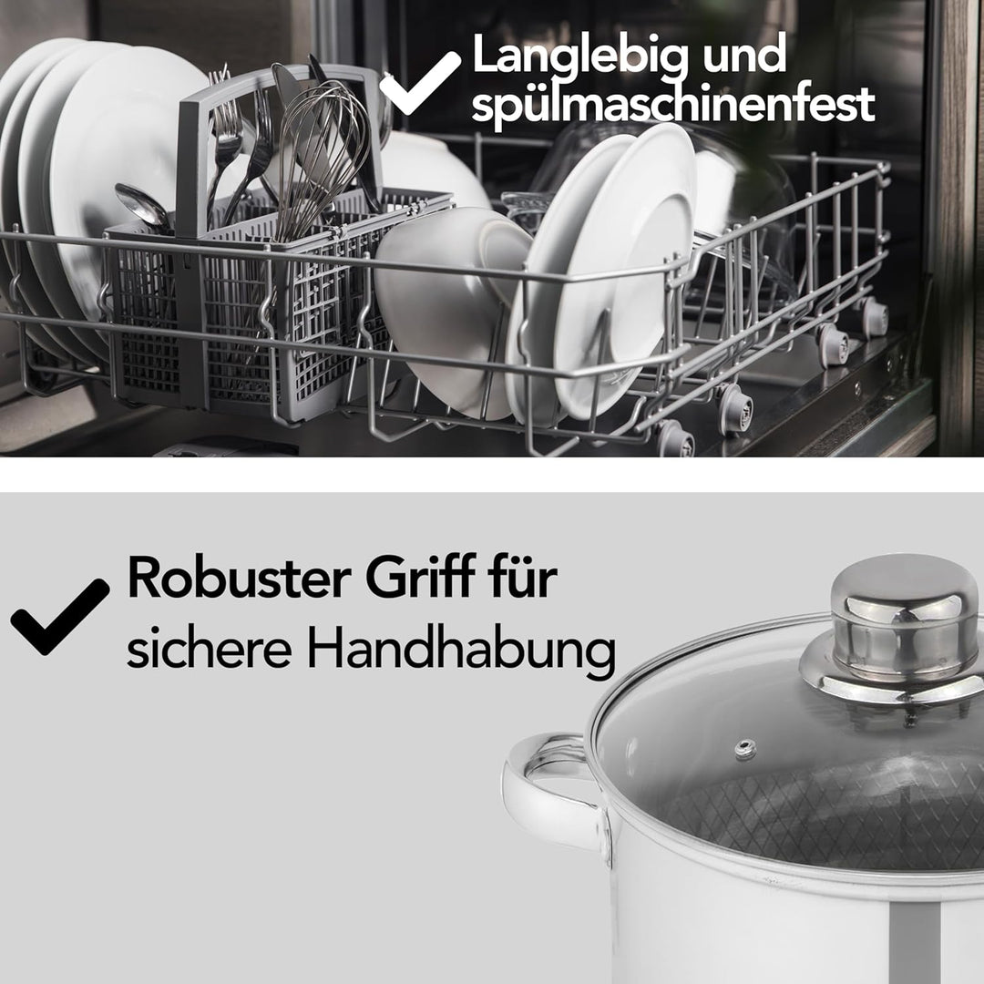 Aviro Spargelpfanne – Nudelpfanne – Ø 16,5 cm – 25 cm hoch – 4,2 l – multifunktional – für alle Herd