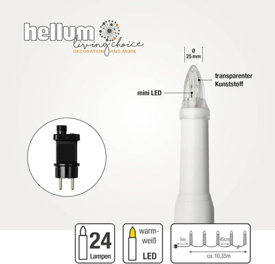 hellum Lichterkette Kerzen Weihnachtsbaum, Kerzen Lichterkette aussen mit Clip, 24 warm-weisse LED,