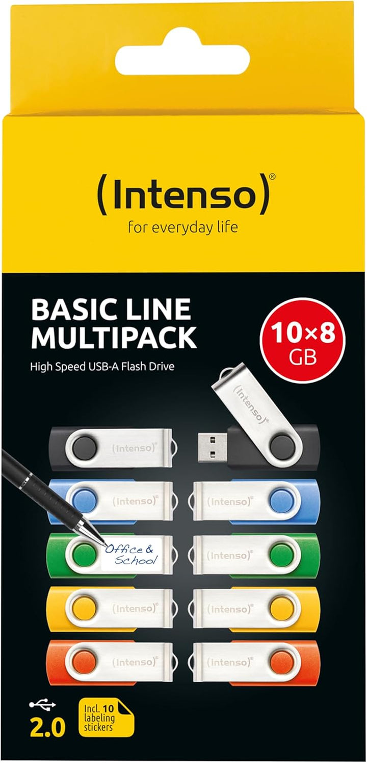 Intenso Basic Line Multipack 10x 8 GB USB-Sticks USB 2.0 mit schnellen Datentransfer und Beschriftun