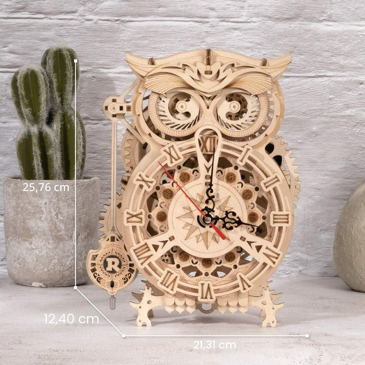 ROKR Owl Uhr Bausatz,3D Holzpuzzle für Erwachsene,Schreibtischdekoration Geschenk für Männer Frauen(