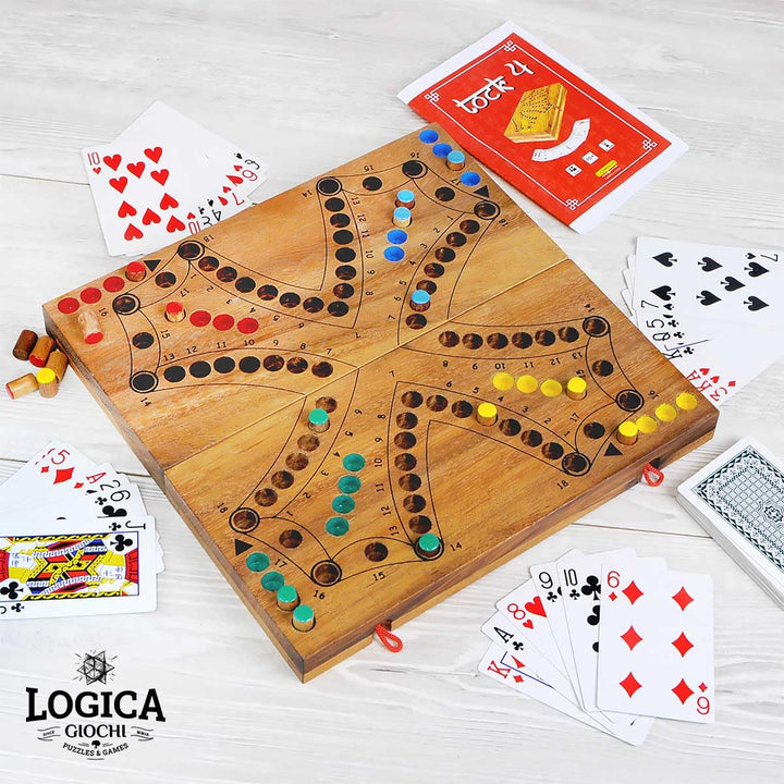 Logica Spiele Art. Tock 4 - Brettspiel aus Holz - Strategiespiel für 2/4 Spieler - Familienspiel
