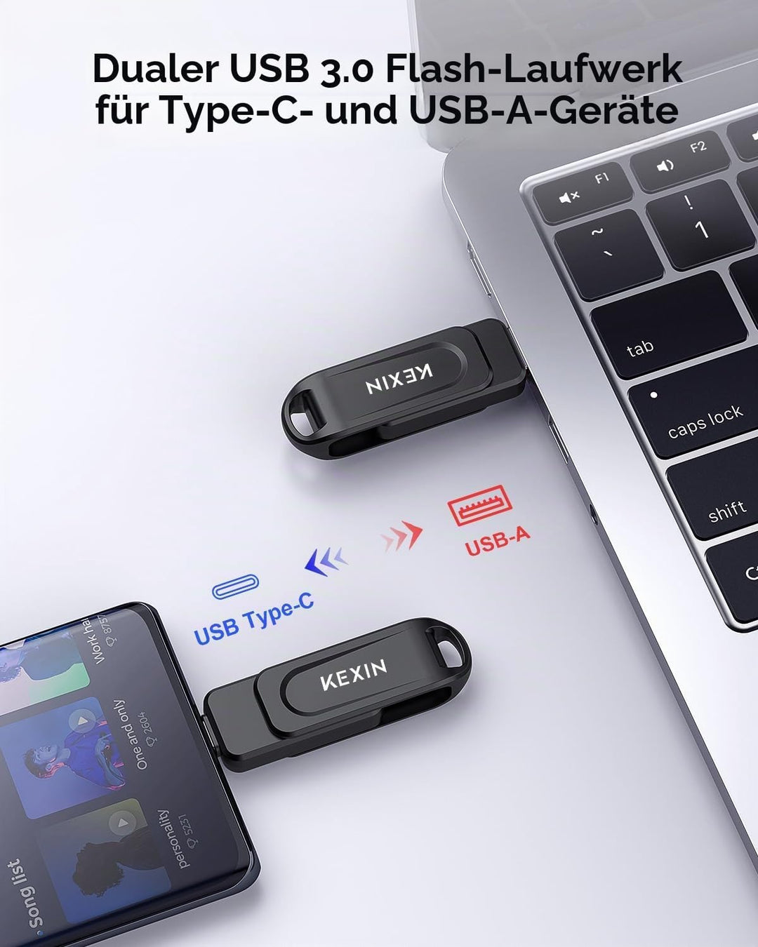 KEXIN USB C Stick 512GB USB 3.0 OTG, bis zu 130 MB/s, Dual-USB Type-C &amp; USB-A Anschlüsse, Speicherst