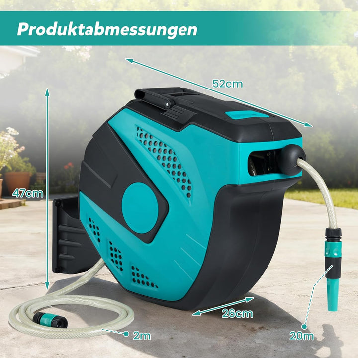 COSTWAY Gartenschlauchbox, 20 m+2 m, 180° schwenkbar, Automatischer Einzug, Schlauchtrommel Einziehb