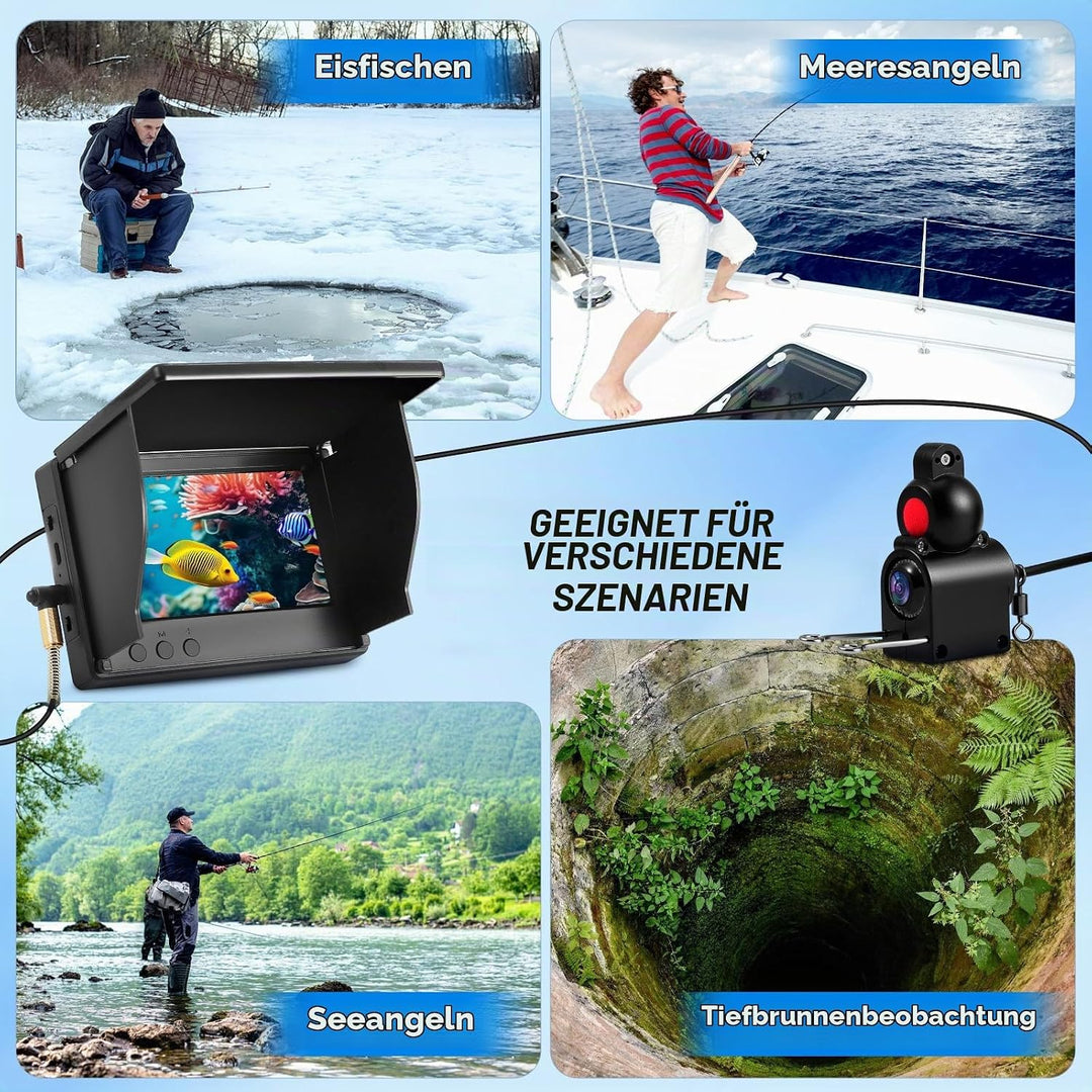 Tragbarer Fishfinder, Unterwasserkamera Angeln mit 4.3" IPS Display und 30m Kabel, Weitwinkel-Infrar