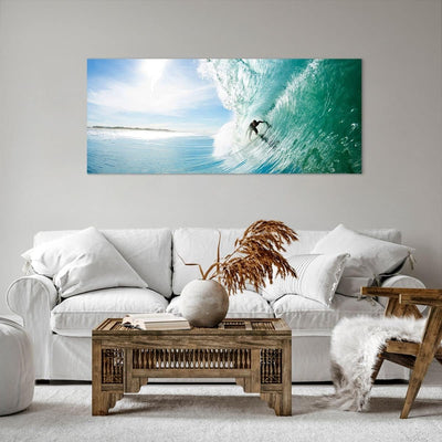 Wandbilder Dekoration Wohnzimmer Abenteuer surfer welle ozean Panorama Bilder auf Leinwand 120x50cm