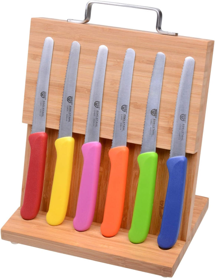 GRÄWE Magnet-Messerhalter Bambus mit Brötchenmessern bunt Bunt 6er Messerset inkl. Messerblock, Bunt