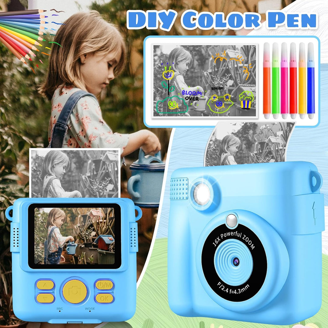 CHRERNA KinderKamera, Sofortbildkamera Kinder Geschenke für 3-12 Jahre Jungen und mädchen,1080P HD 2
