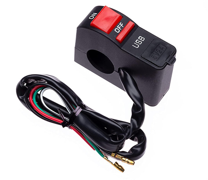 Motorrad Ein-/Aus-Schalter mit USB-Ladeanschluss, Buchse für Handy, Navi, GPS, passend für 22 mm Len
