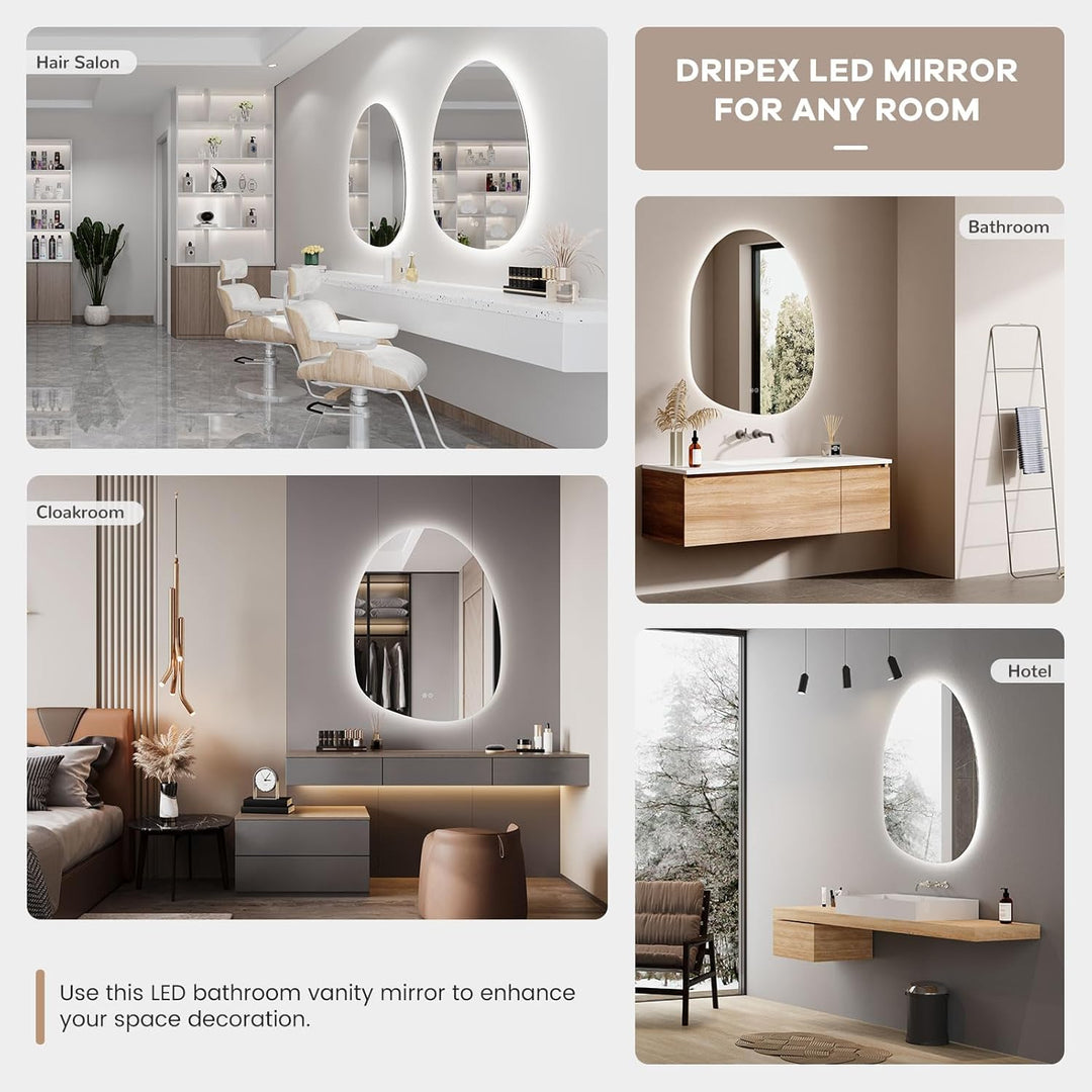Dripex Badezimmerspiegel Led Badspiegel, Asymmetrisch, Touch-Schalter, Dimmbar, 3 Lichtfarbe Einstel