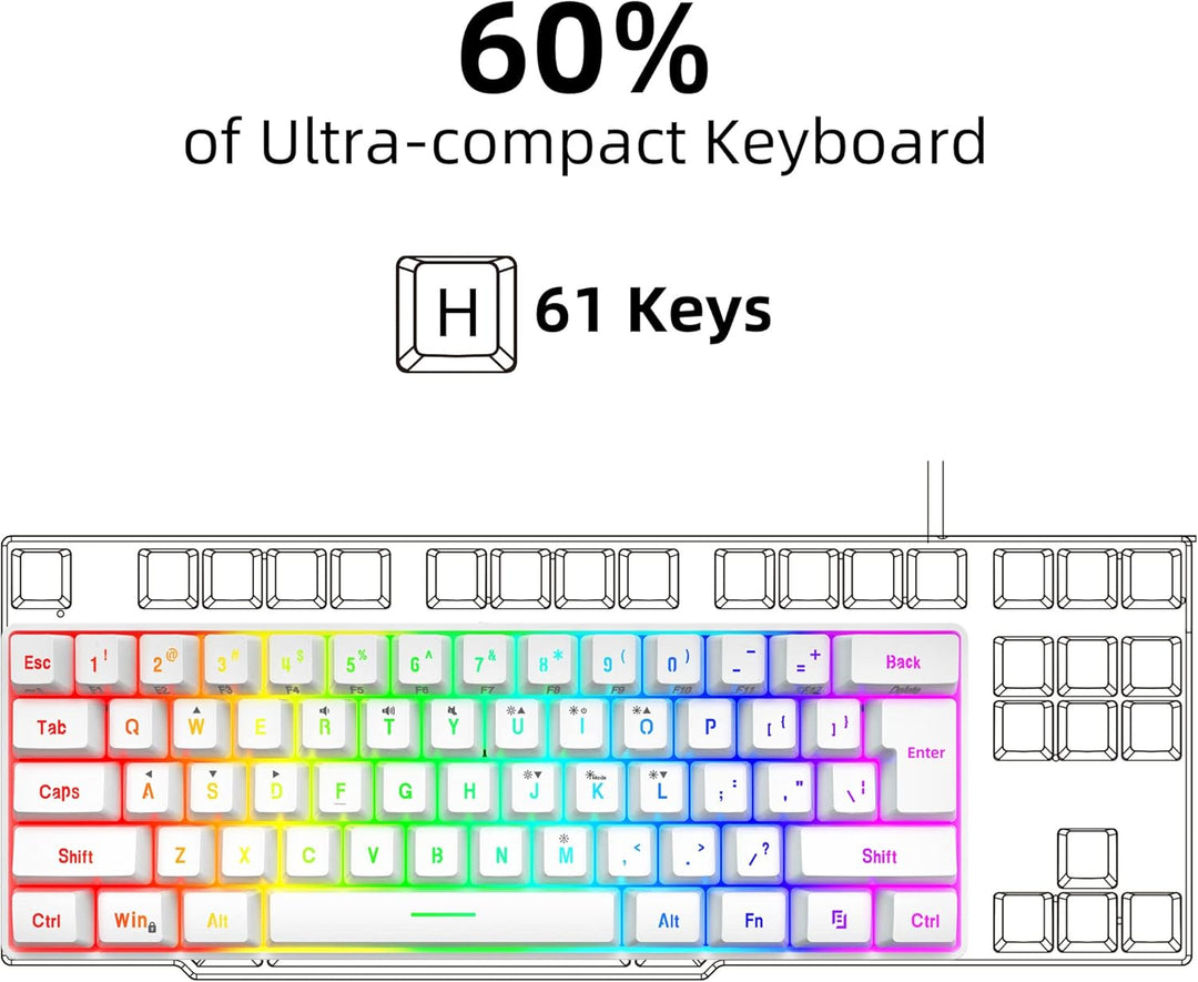 Snpurdiri 60% Prozent Gaming Tastatur, Mini Kleine Kabelgebundene Mechanisches Gefühl Keyboard, Trag
