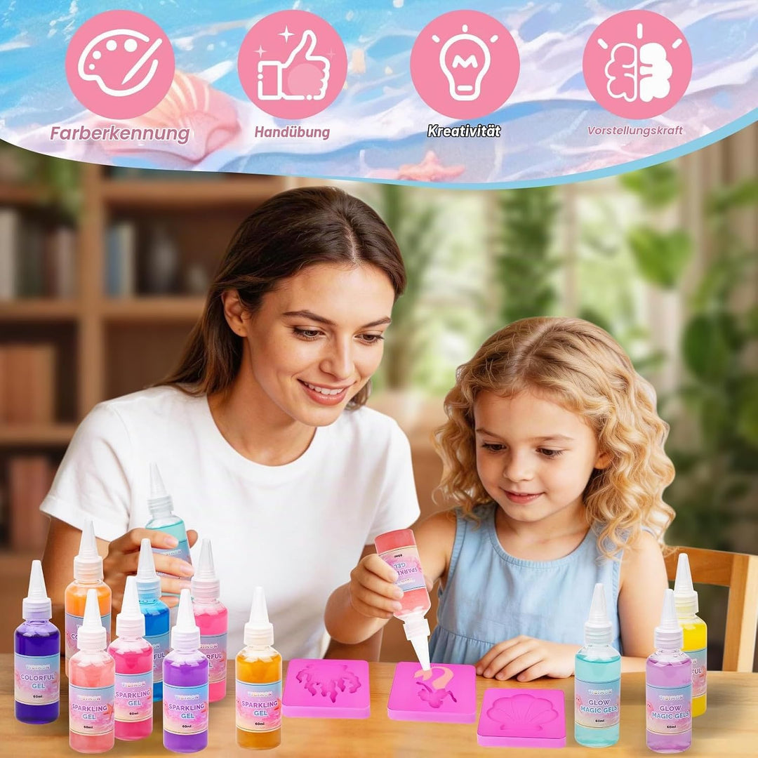 Meerjungfrau Magic Water Elf, DIY 3D Magisches Wasser Gel Spielzeug, 20 Magischem Gel und 16 Formen,