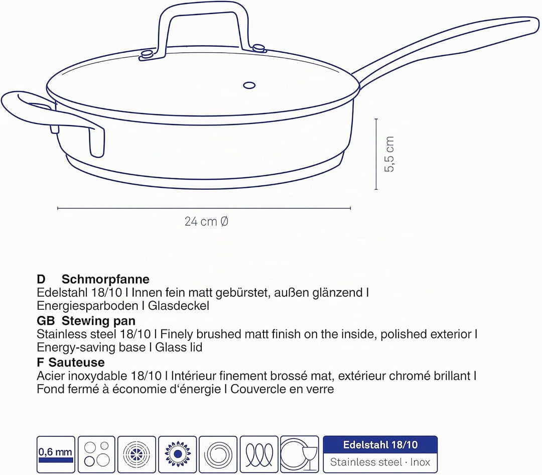 Kela 10185 Flavoria Schmorpfanne, 18/8 Stainless Steel, Rostfrei, Schmorpfanne