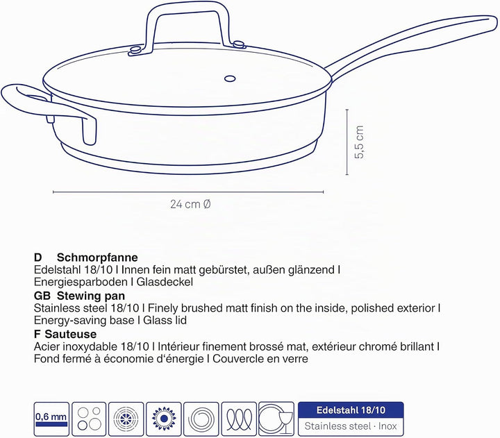 Kela 10185 Flavoria Schmorpfanne, 18/8 Stainless Steel, Rostfrei, Schmorpfanne
