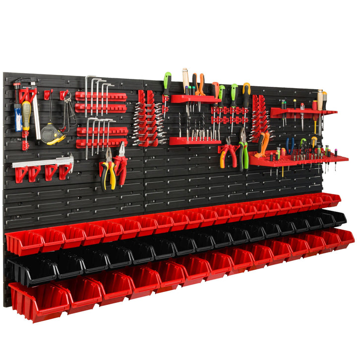 Lagersystem Werkstattregal | 172 x 78 cm | 53 stck. Box | Wandregal mit Werkzeughalterungen und Stap