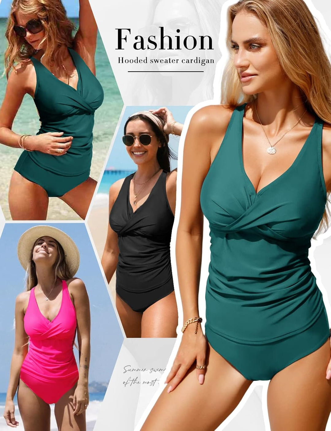 UMIPUBO Tankini Damen Bauchweg Sexy V-Ausschnitt Badeanzug Sets Grosse Grössen Push up Bademoden Hig