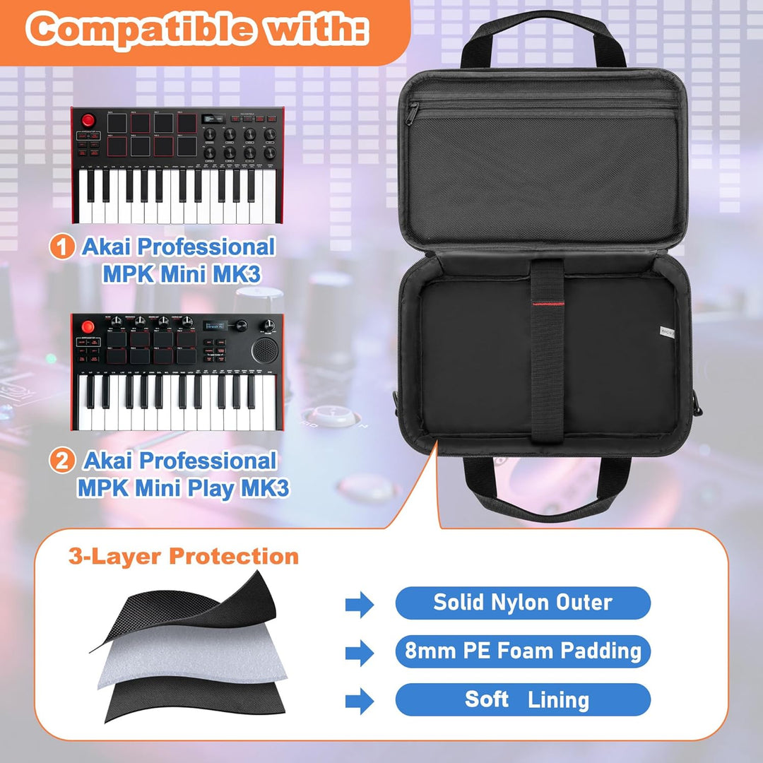 PGmoon Tasche Kompatibel mit Akai Professional MPK Mini MK3 / MPK Mini Play MK3 25-Tasten-USB-MIDI-K