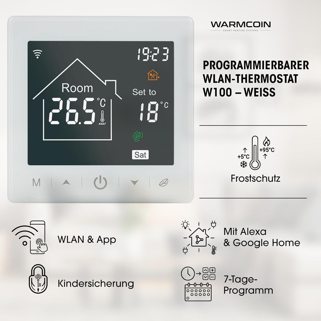 Elektrische Fussbodenheizung All-in-One Set 160 W/m² – Fliesen, Laminat &amp; Vinyl – 6 m² – Inkl. W100