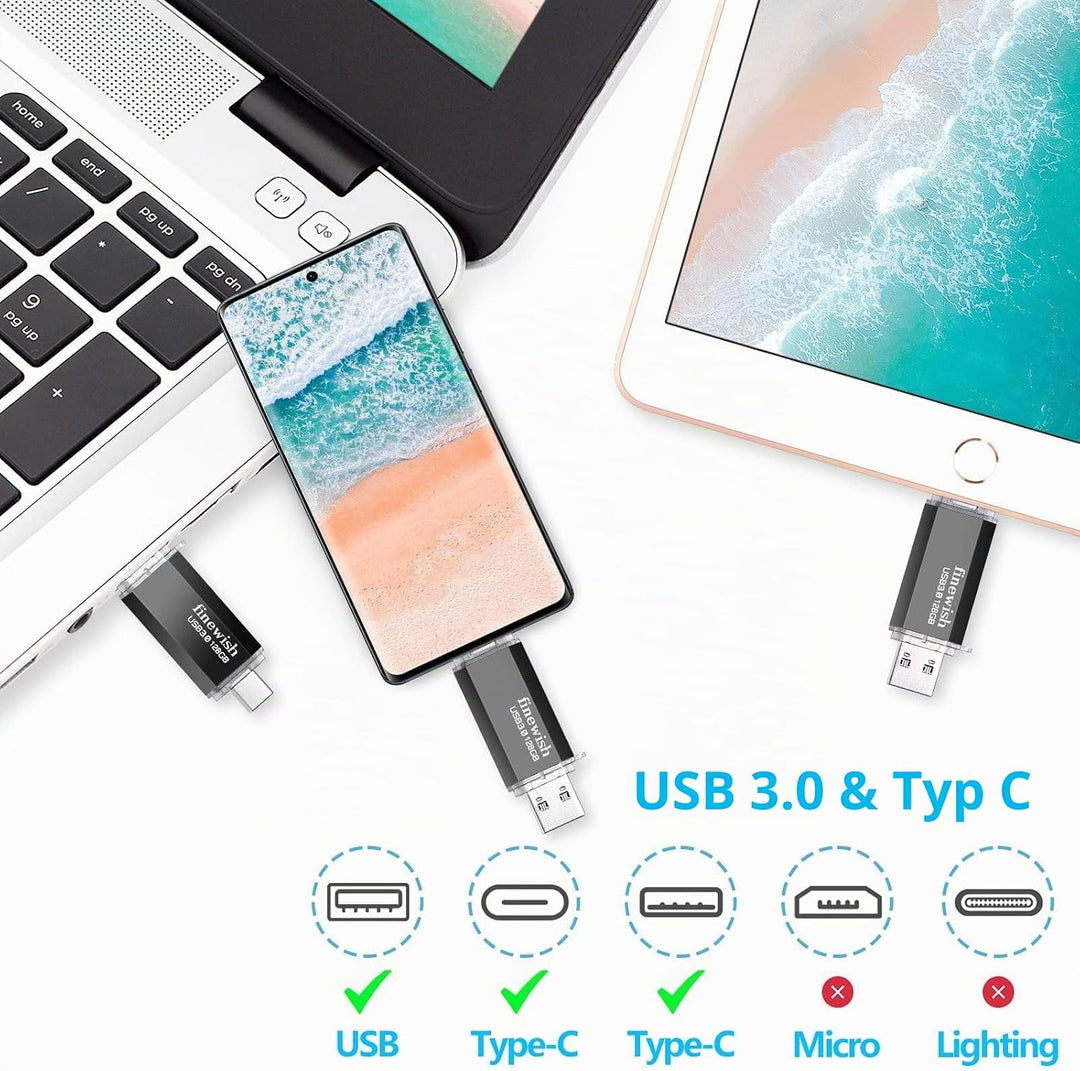 USB C Stick 128GB Speicher 40 MB/s Dual-Laufwerk Typ C + USB 3.0 Flash Drive-Speicherstick Memory St