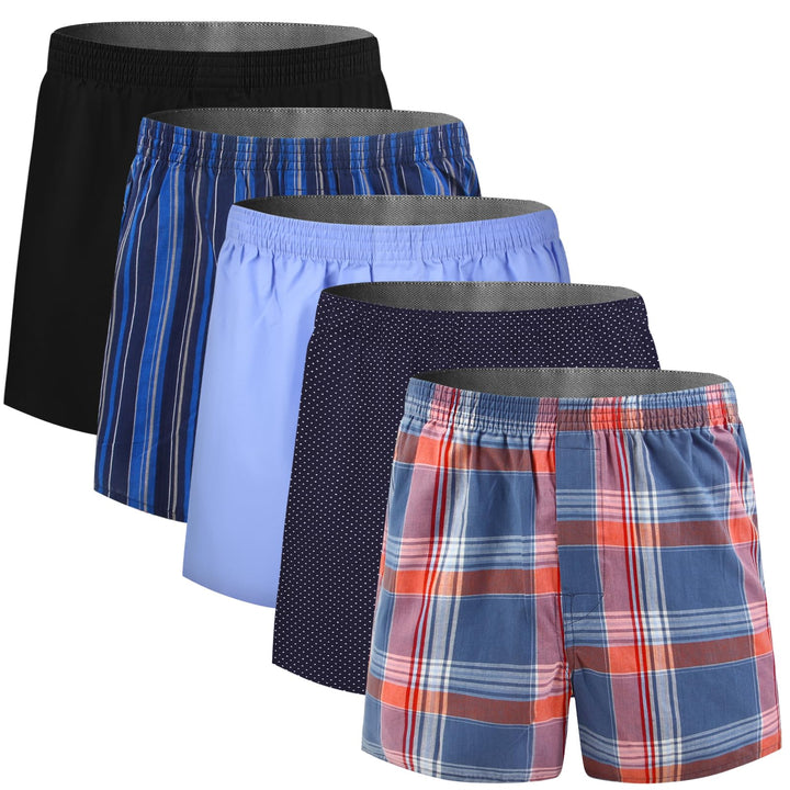 5Mayi Mens Boxers Shorts Multipack Woven Mens Underwear Pack Cotton Plaid Men's Boxers S C: Blau 5er