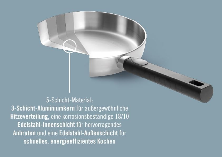 Woll Logic Steel Stieltopf - Induktiv - Ø 18 cm, 10 cm hoch, mit abnehmabarem Stiel - Geeignet für a