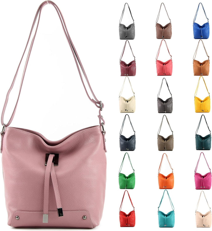 modamoda de - T169 - ital Umhängetasche Schultertasche aus Leder Bubble Gum, Bubble Gum