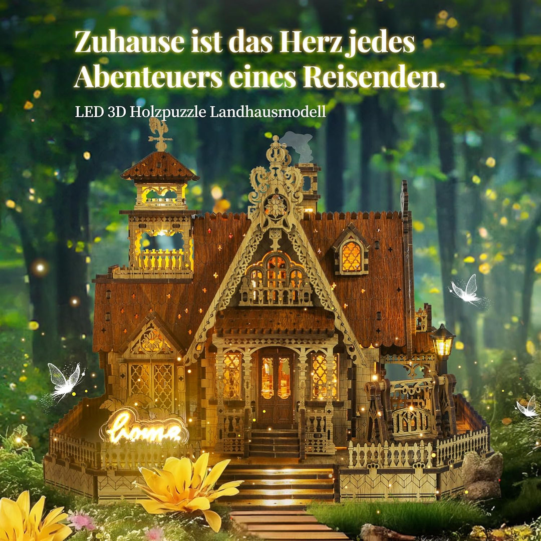 FUNPOLA LED 3D Holzpuzzle für Erwachsene - DIY Miniatur-Bausatz mit LED-Blitz - Erwachsene 3D Handma